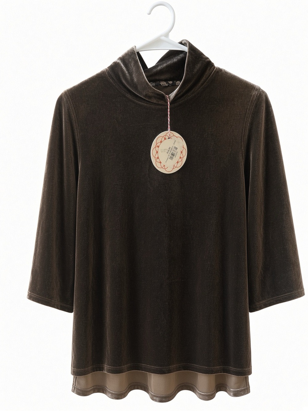 Umgee NWT Brown Crushed Velvet Mock Neck High-Low Blouse S